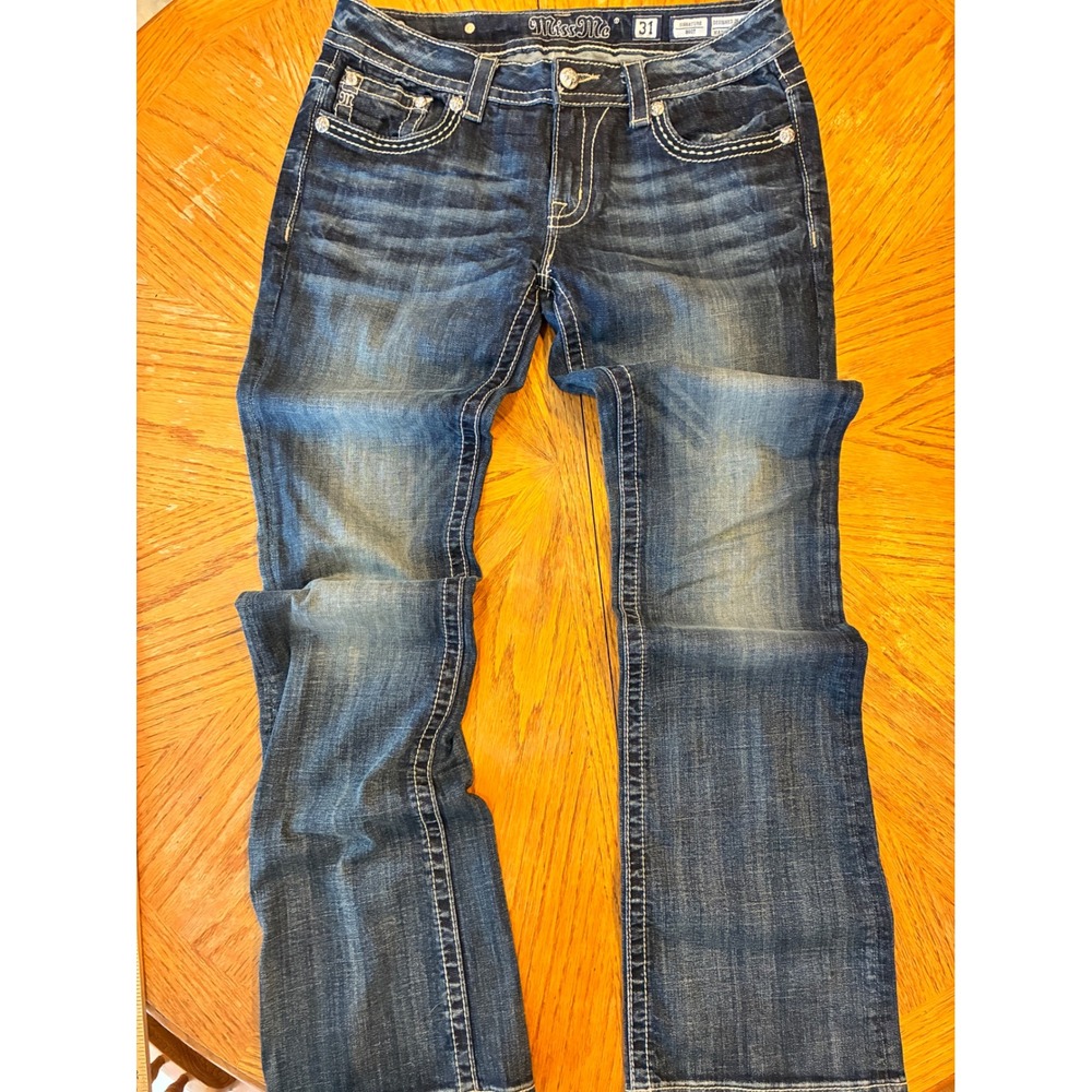 Miss Me Signature Bootcut Jeans 31 Cowhide Pony Hair Rhinestone Studded JW7092B